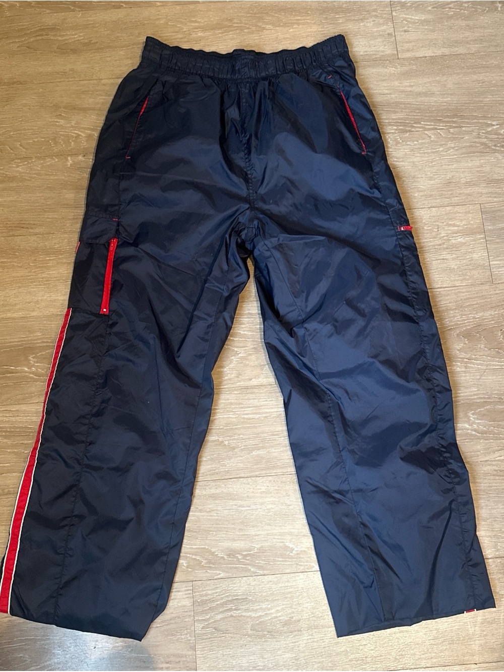 Vintage Spalding Black Joggers with Red Side Trim Track Pants - Size Large